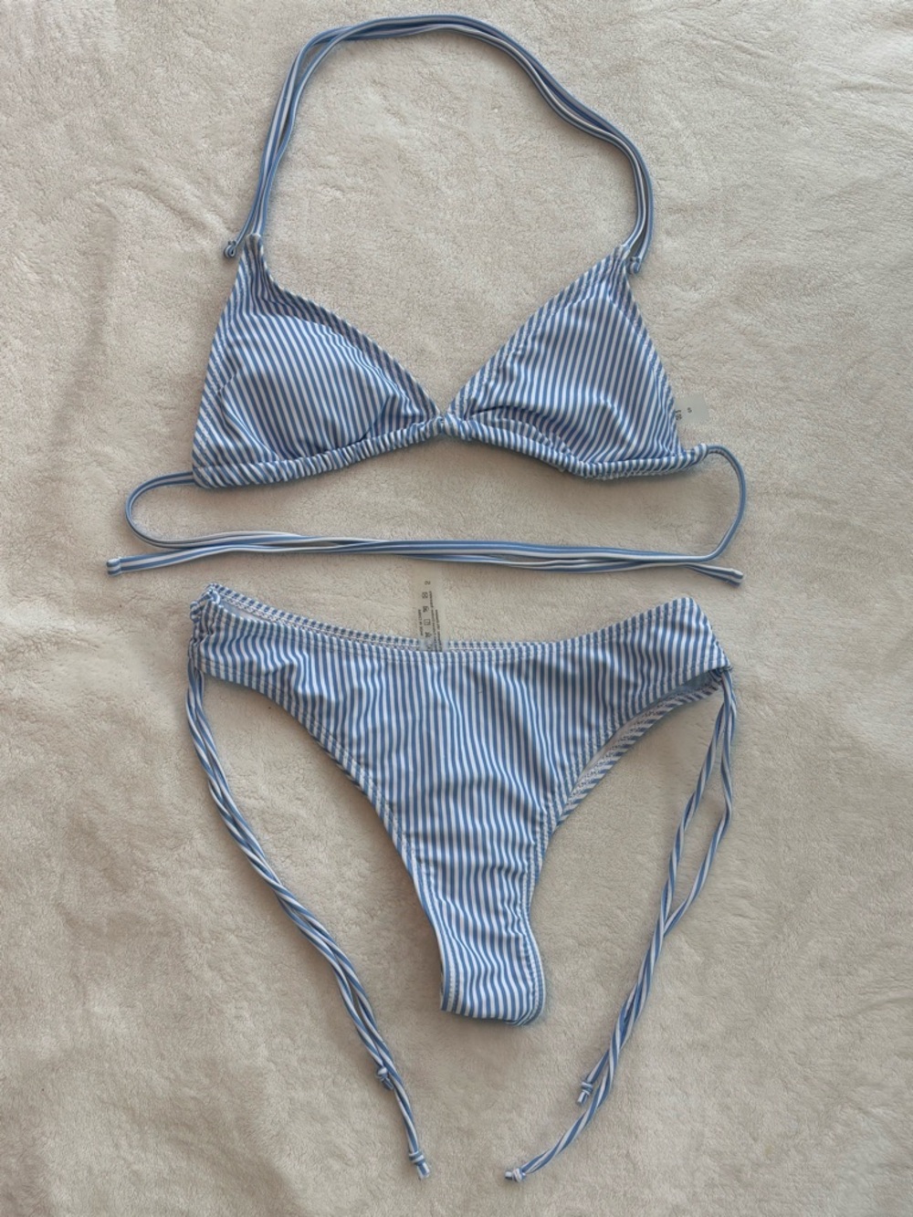 Striped Blue & White Triangle Bikini Set